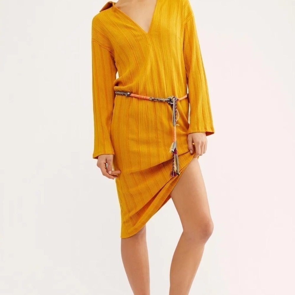 EUC - FP Beach Palma Ribbed Midi Tee Shirt Dress - size S/P - marigold